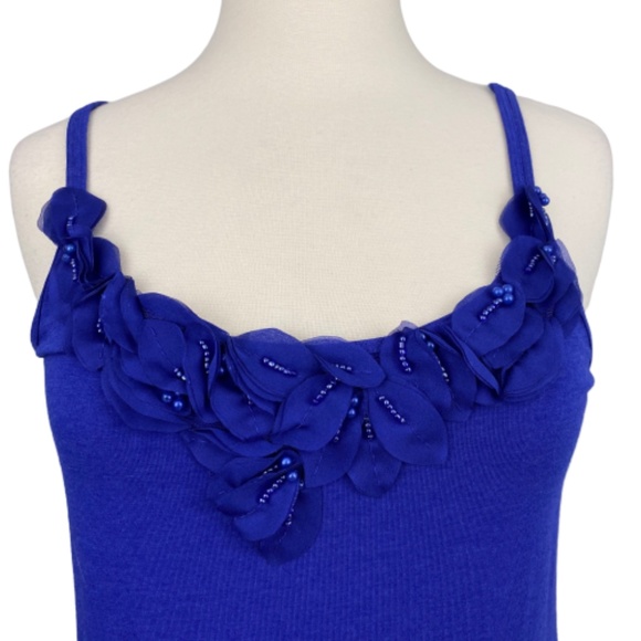 NY & COMPANY Tank Top Sleeveless Beaded Chiffon Blue Medium - Picture 2 of 6
